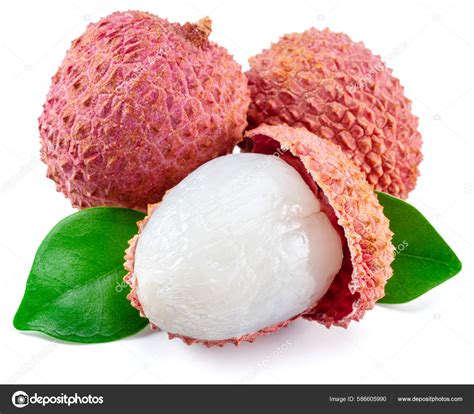 Whole Opened Lychee Fruit Isolated White Background Stock Photo