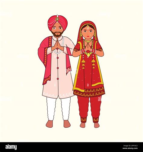 Punjabi Wedding Couple In Traditional Costume Of Punjab Off