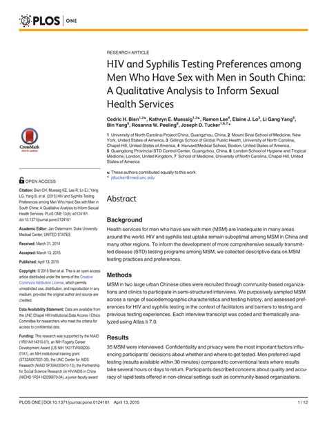 Pdf Hiv And Syphilis Testing Preferences Among Men Who Have Sex With Men In South China A