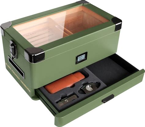 Amazon CASE ELEGANCE Military Glass Top Humidor With Thick Cedar