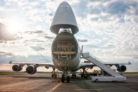 Descarga De Los Aviones De Fuselaje Ancho Del Cargo Foto De Archivo