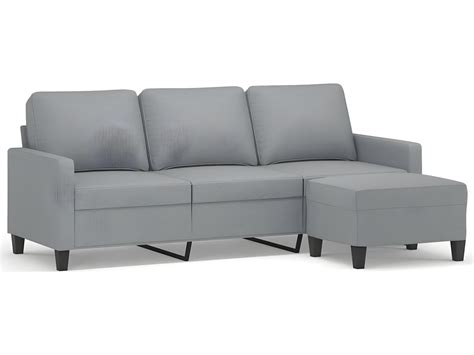 Canapé à 3 places avec repose pieds Gris clair 180 cm Tissu