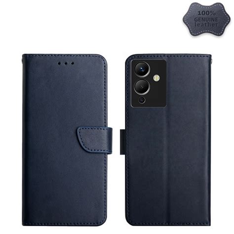 For Infinix Note 12 G96 Genuine Leather Fingerprint Proof Horizontal Flip Phone Case Blue