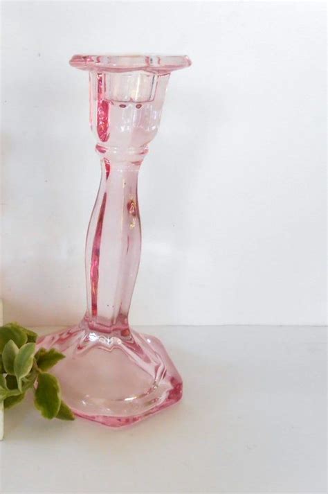 Vintage Pink Glass Candlesticktapered Candle Holder Glass Candle Holderspink Table Decor