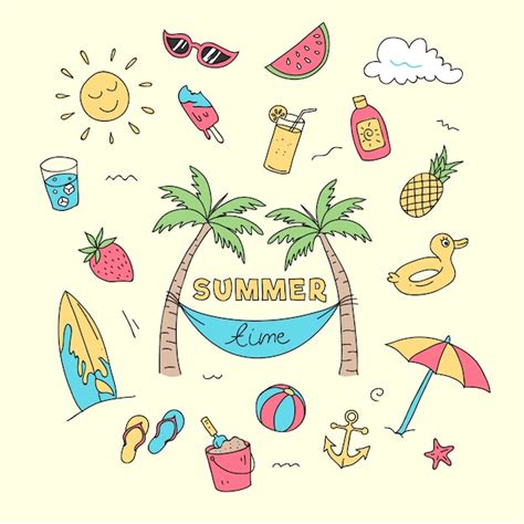 Premium Vector Summer Time Doodle Beach Holiday Element