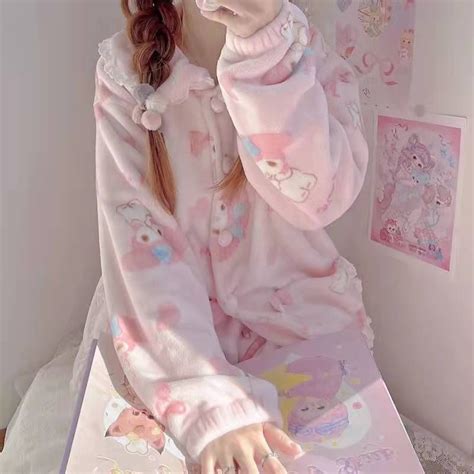 My Melody Inspired Pink Flannel Plush Pajama Set Kawaii Cute S