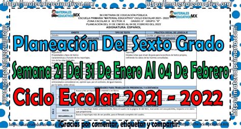 Planeación Del Sexto Grado De Primaria Semana 21 Del 31 De Enero Al 04 De Febrero Del Ciclo