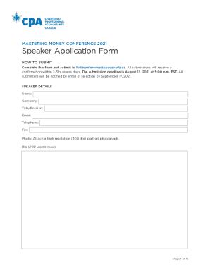 Fillable Online Mastering Money Conference 2021 Speaker Application