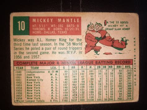 1959 TOPPS MICKEY MANTLE 10 RAW EBay