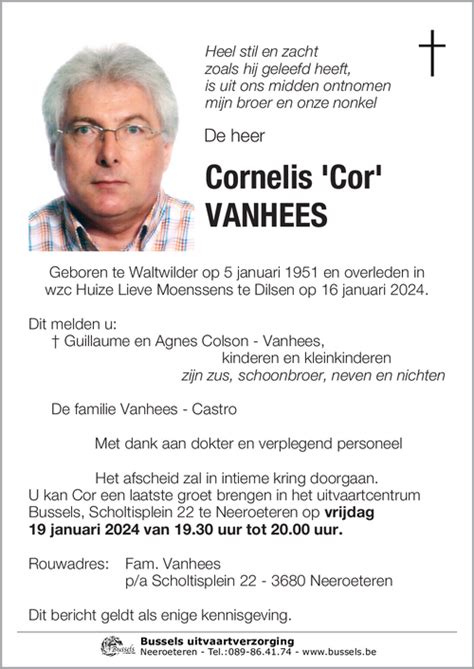 Cornelis Cor Vanhees Inmemoriam