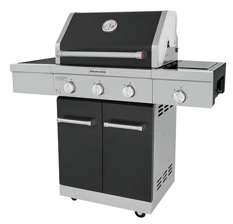 3 Burner Propane Gas Grill In Black With Ceramic Sear Side Burner