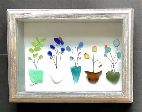 Sea Glass Flowers Art Flower Pots Artwork Etsy Sea Glass Art Diy Sea Glass Flowers Sea