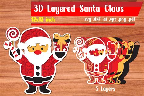 3d Layered Santa Claus Svg 3d Layered Christmas Svg So Fontsy