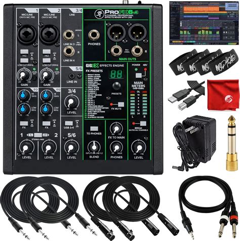 Mackie ProFX6v3 6 Channel Unpowered Built In FX Mixer USB Bundle With