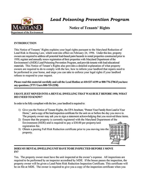 Maryland Lead Poisoning Prevention Notice Of Tenants Rights