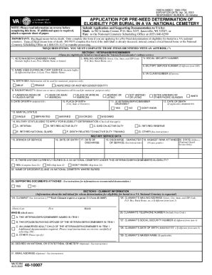 Fillable Online Fillable Va40 10007 VA Form 40 40007 PRENEED BURIAL