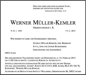 Traueranzeigen Von Werner M Ller Kemler Trauer Kreiszeitung De