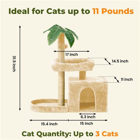 Mudie 31 5 Cat Tree Cat Tower For Indoor Cats With Green Leaves Cat