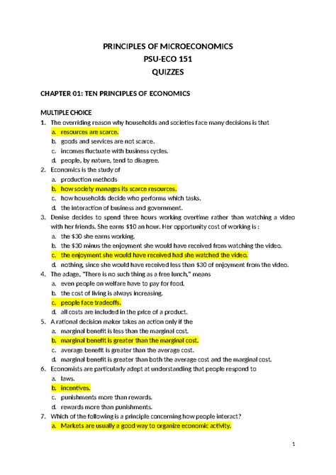 3.1. PSU-ECO-151 QUIZ: Principles of Microeconomics - Chapter 1-4 MCQs