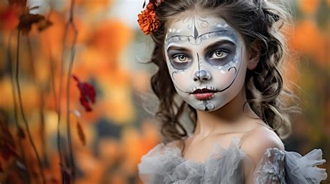 Premium AI Image A Girl With Makeup And Face Paint Has A Face Painted