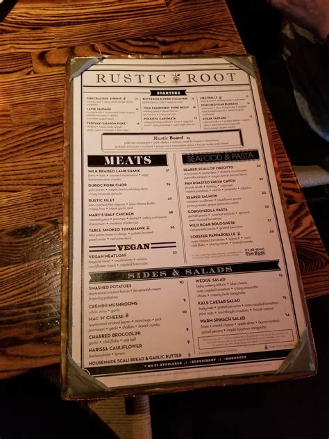 Menu At Rustic Root Pub And Bar San Diego