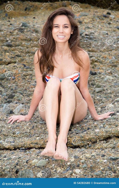 Beautiful Woman In Bikini Relaxing At Beach Stock Photo Image Of Long Happiness