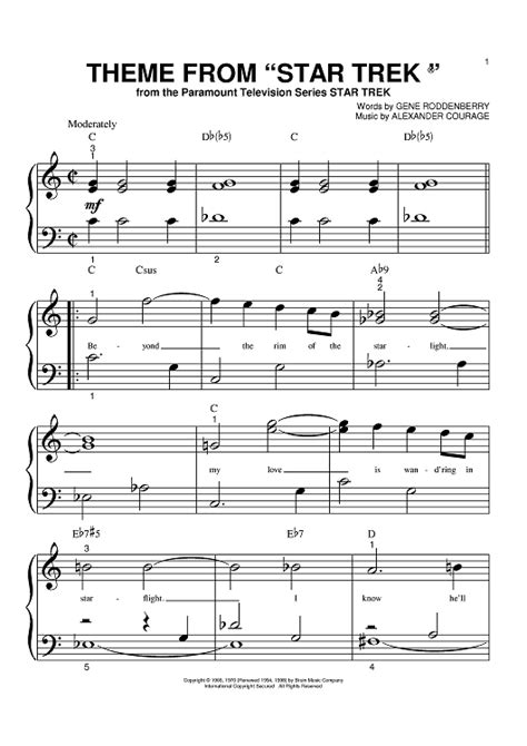 Theme from Star Trek" Sheet Music by Gene Roddenberry for Big Note ...