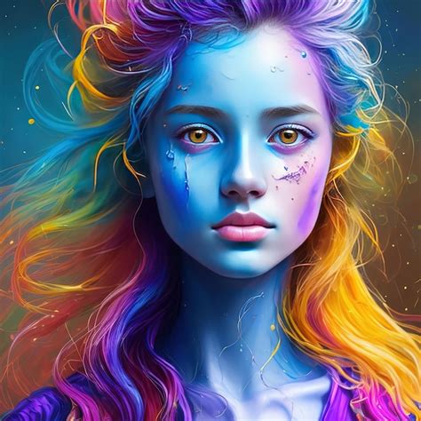 Un Portrait Coloré Dune Fille Avec Des Cheveux Arc En Ciel Et Une