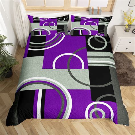 Abstract Swirls Duvet Cover King Size Modern Purple Black Grey Bedding