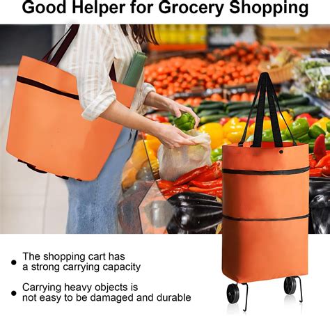 Pebbuoy Foldable Shopping Cart Reusable Shopping Grocery Trolley Bag