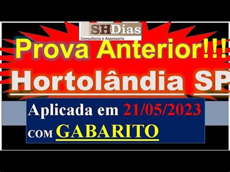 Prova Anterior da Prefeitura de Hortolândia Aplicada em 21052023