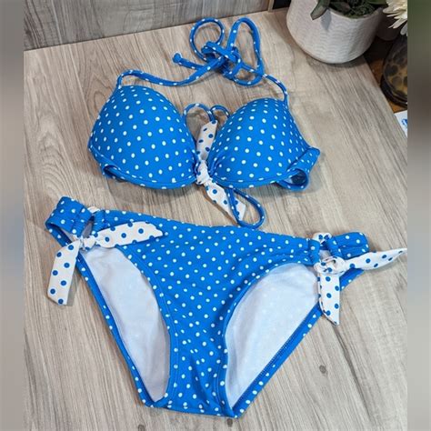 Candies Swim Candies Swim Blue White Polka Dot Pushup Bikini