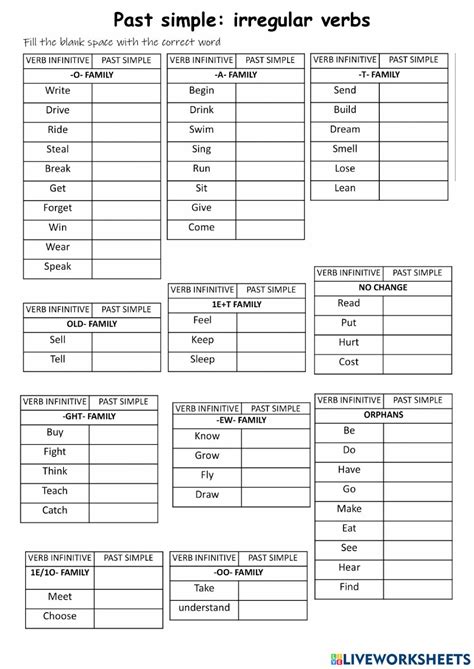 Past Simple Irregular Verbs Interactive Worksheet Printable Templates