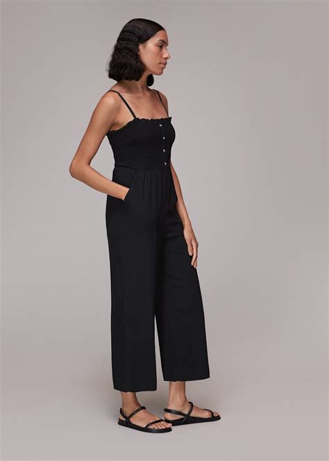 Black Nadia Shirred Jumpsuit Whistles Whistles Uk