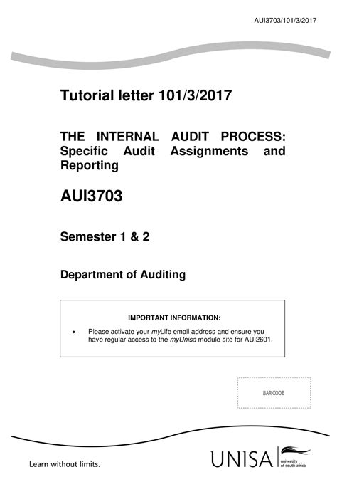 Aue Aui Tutorial Letter The Internal Audit