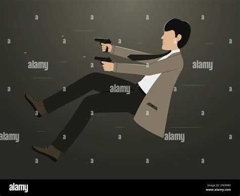 A Man Shoots With Pistols Vector Illustration Of A Spy Shooting A