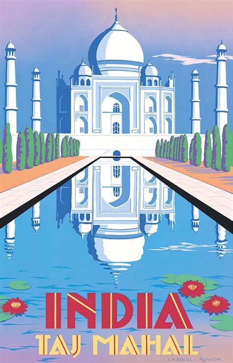 Pel316 Taj Mahal India By Charles Avalon Vintage Travel Posters