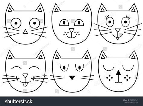 Collection Characters Cat Faces Different Emotions Stock Vector