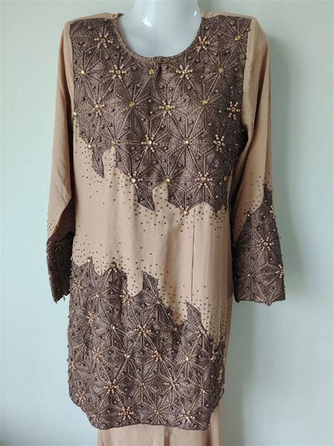 M Baju Kurung Raya Nikah Tunang Beige Nude Soft Brown Women S Fashion Muslimah Fashion