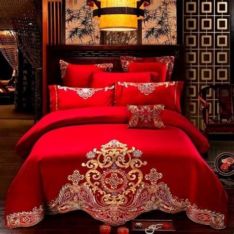 Bedding Set Egyptian Cotton Luxury Red Chinese Wedding Bedding Set King