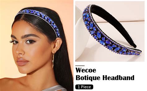 Wecoe Rhinestone Royal Blue Bling Sparkly Diamond Wide Headband Hair Accessory For