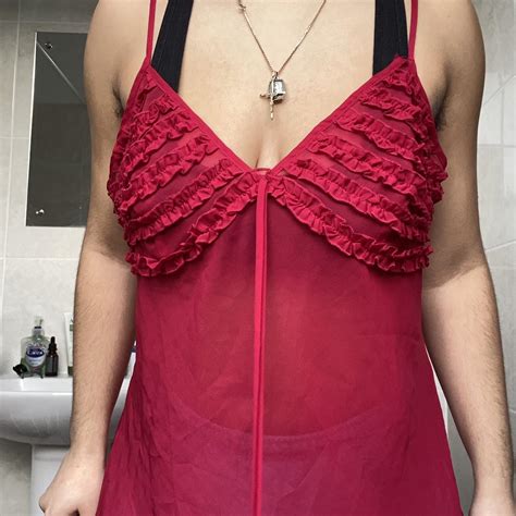 Red Sheer Dress Lingerie With Frilly Details On The Depop