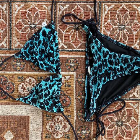 Rusty Black Turquoise Cheetah Print Bikini Set Depop