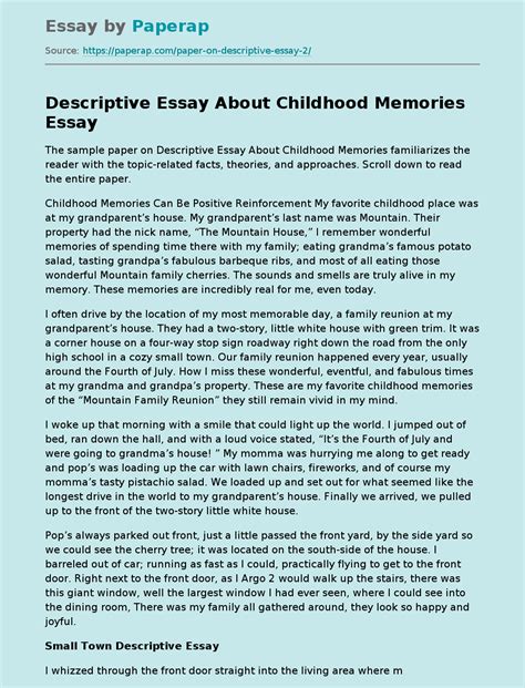 🏆 Example Narrative Essay Childhood Memory Narrative Sample Essay On