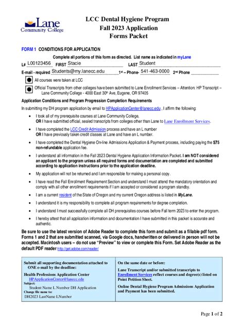 Fillable Online Lcc Dental Hygiene Program Fall Application Forms