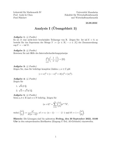 Uebungsblatt 03 Übungsblatt Lehrstuhl f ur Mathematik IV Universit