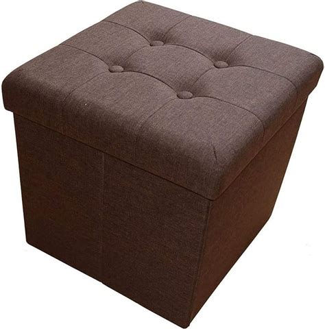 Relaxdays Tabouret De Rangement Pliant En Lin Poches Pouf Pliable