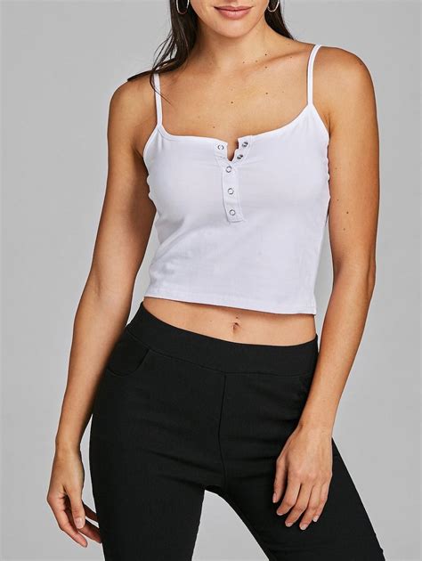 Spaghetti Strap Snap Button Crop Tank Top Cropped Tank Top Cheap