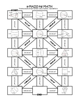 Volume Of Cylinders Cones And Spheres Maze Activity By Themathismathin