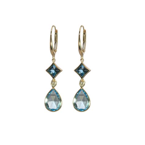 Swiss and London Blue Topaz Dangle Earrings, 14K Yellow Gold | Gemstone ...